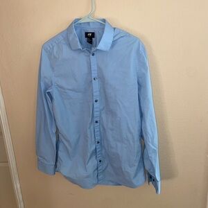 Men’s baby blue y2k dress shirt slim classic fit tee longsleeve formal button up